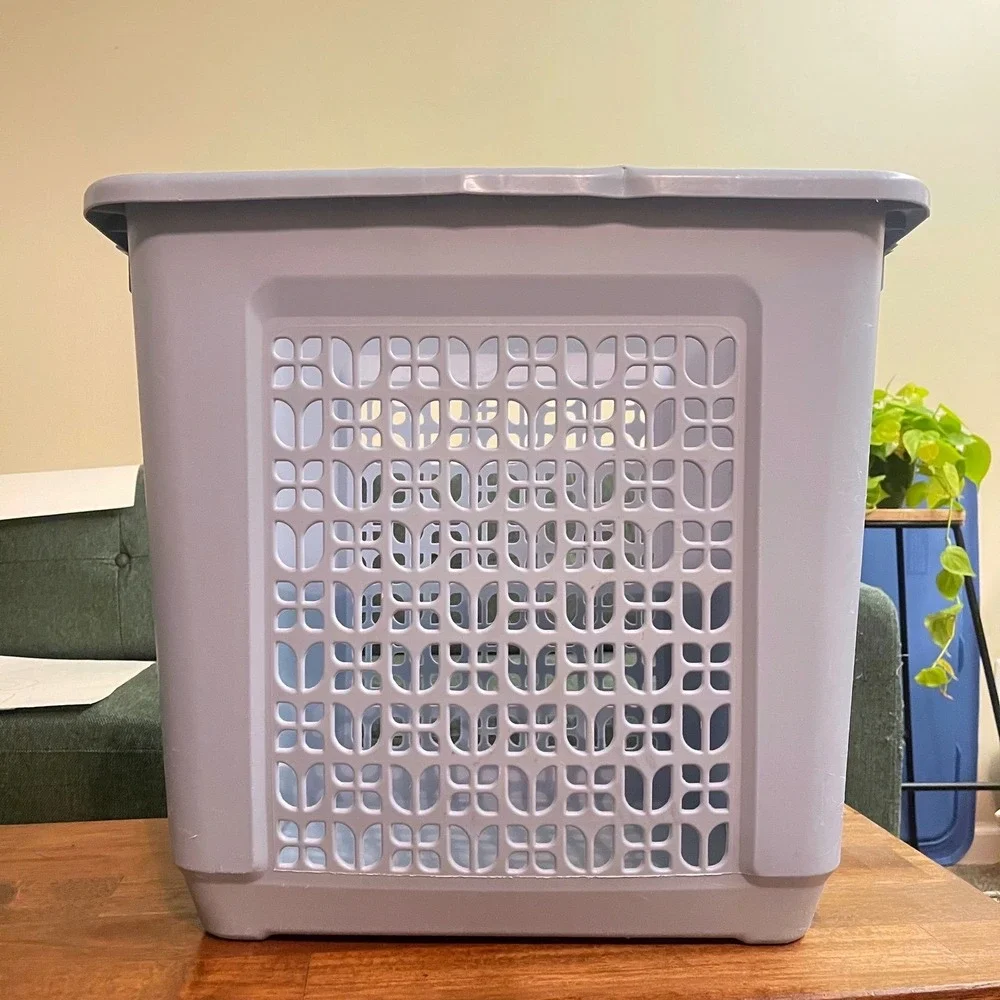 Vtg Rubbermaid Hamper Laundry Basket blue MCM‎ Tulip Flower 2787 no Lid cracked